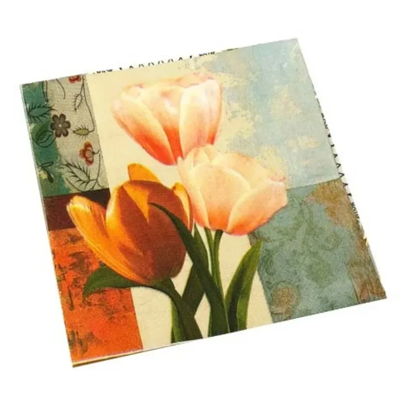 20pcs/pac 2-Ply Paper Napkins, Tissue Paper Decoration, Colourful Printed Tulip Flower Wedding Party Folded