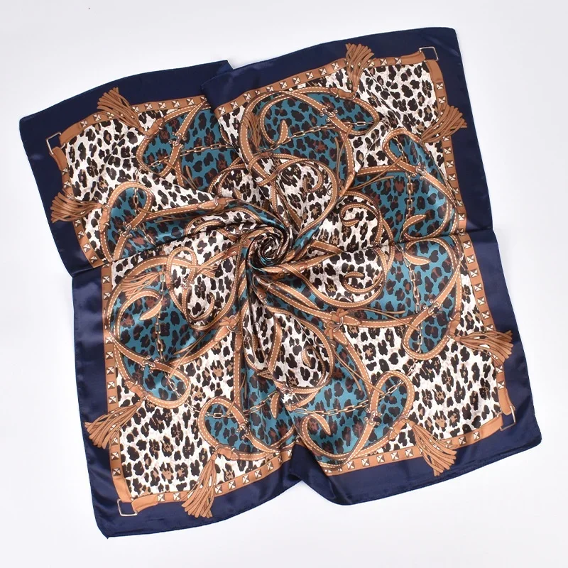1pcs Women's Leopard Print 90 Silk Scarf Imitation Silk Fashion Trend Leopard Print Multi-color Stitching Large Square Scarf 2