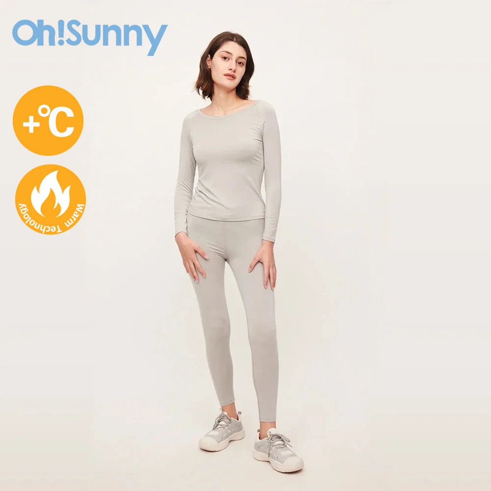 Ohsunny Women's Thermal Underwear Clothing Set Solid Autumn Winter Clothes Warm Intimates Long Johns 2 Pieces Home Lingerie