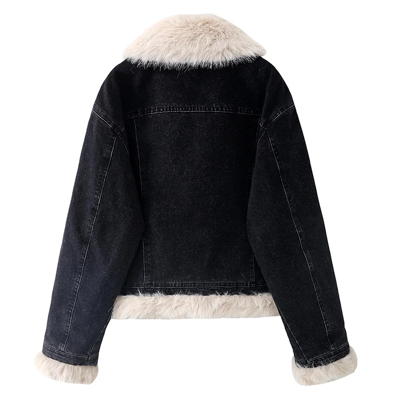 Fashionable All-Match Long Sleeve Polo Collar Women's Cowboy Coats Autumn Winter Commute Style Retro Short Thick Warm Jackets