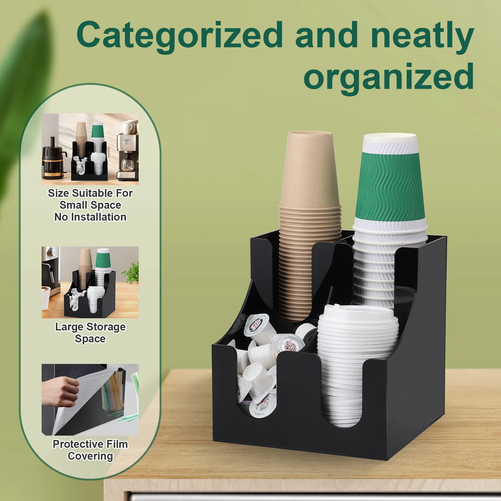 Multi-functional Shelves Acrylic Coffee Cup Dispenser Paper Cup Holder and Water Cup Storage Box for Coffee Shop and Tea Ba 3