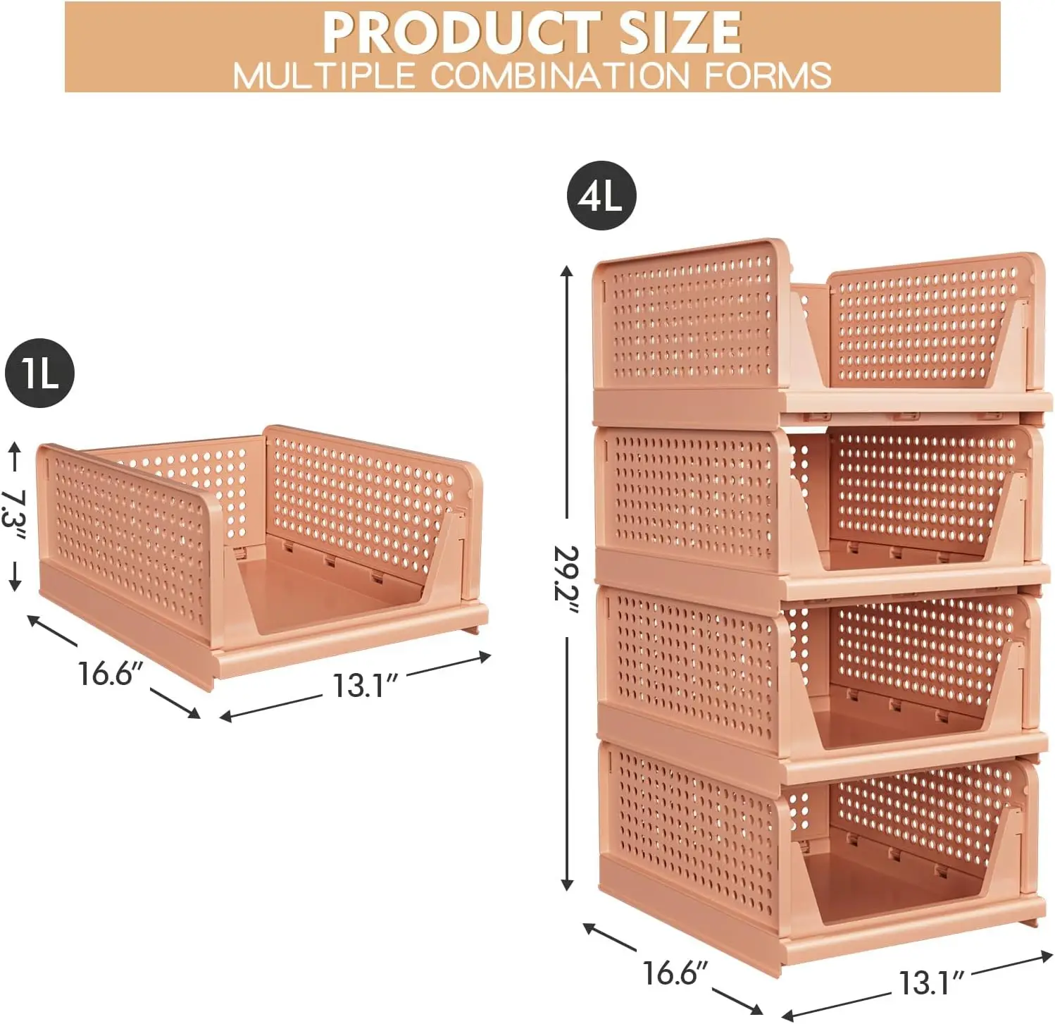 5 Pack Folding Closet Organizers Storage Box, Stackable Plastic Storage Basket, Closet Organizers and Storage Drawer Shelf Stora 2