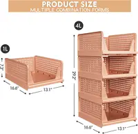 5 Pack Folding Closet Organizers Storage Box, Stackable Plastic Storage Basket, Closet Organizers and Storage Drawer Shelf Stora 2