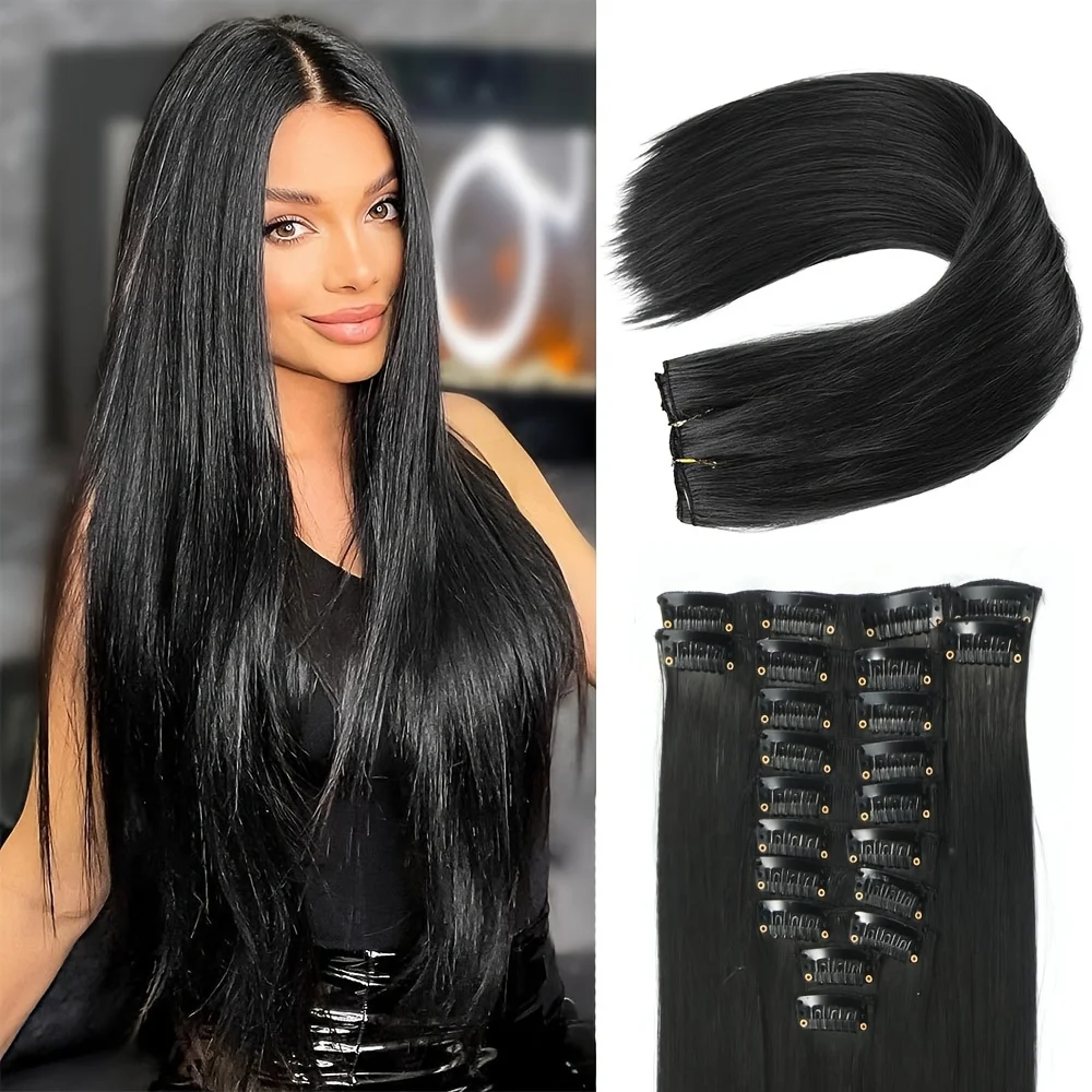 

Long Hair Extensions silky Bone straight 12pcs/Set Clip in Hair Extensions Synthetic wigs 22inch Hairpieces Increase hair volume
