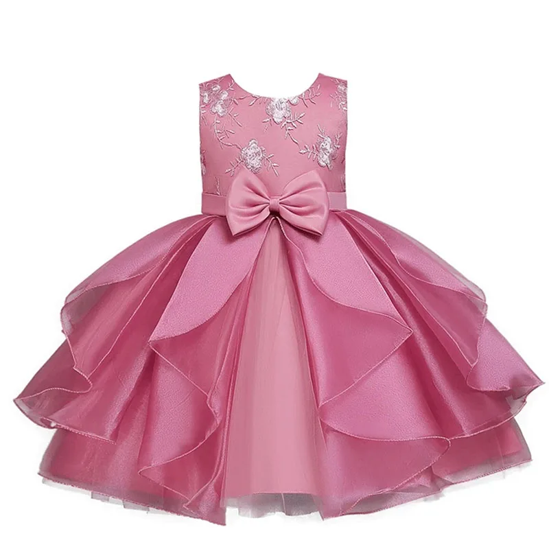 BowGirlEmbroideredFlowerChristmasDressforKidsBirthdayPrincess