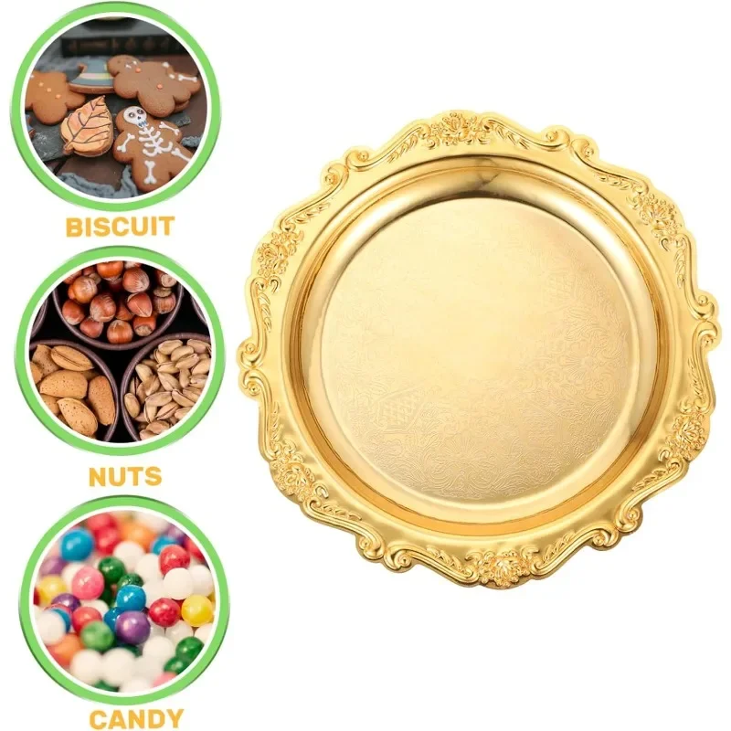 Gold Embossed Decorative Tray for Desserts Wedding Party Decor and Cosmetic Storage Elegant Ornate Platter for Special Occasions
