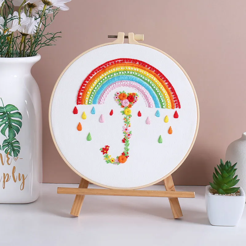 Embroidery Kit for Beginners Adults Rainbow Heart Sunshine Letters Stitches Practice Kit with Embroidery Patterns