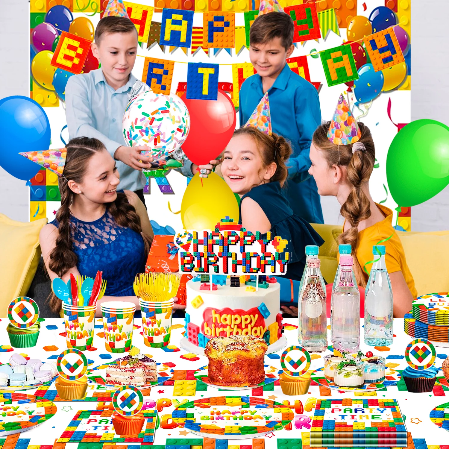 Building Block Theme Birthday Party Supplies Set