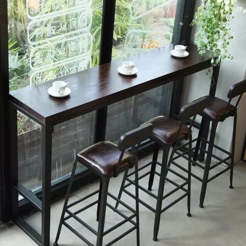 

Coffee table, bar counter, walnut color and chair combination, solid wood household long , wall leaning narrow , simple high