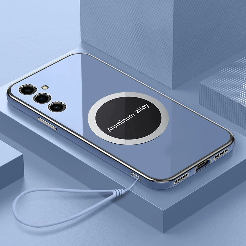 Luxury Magnetic Attraction Shockproof Silicone Back Cover - Square Plating Design