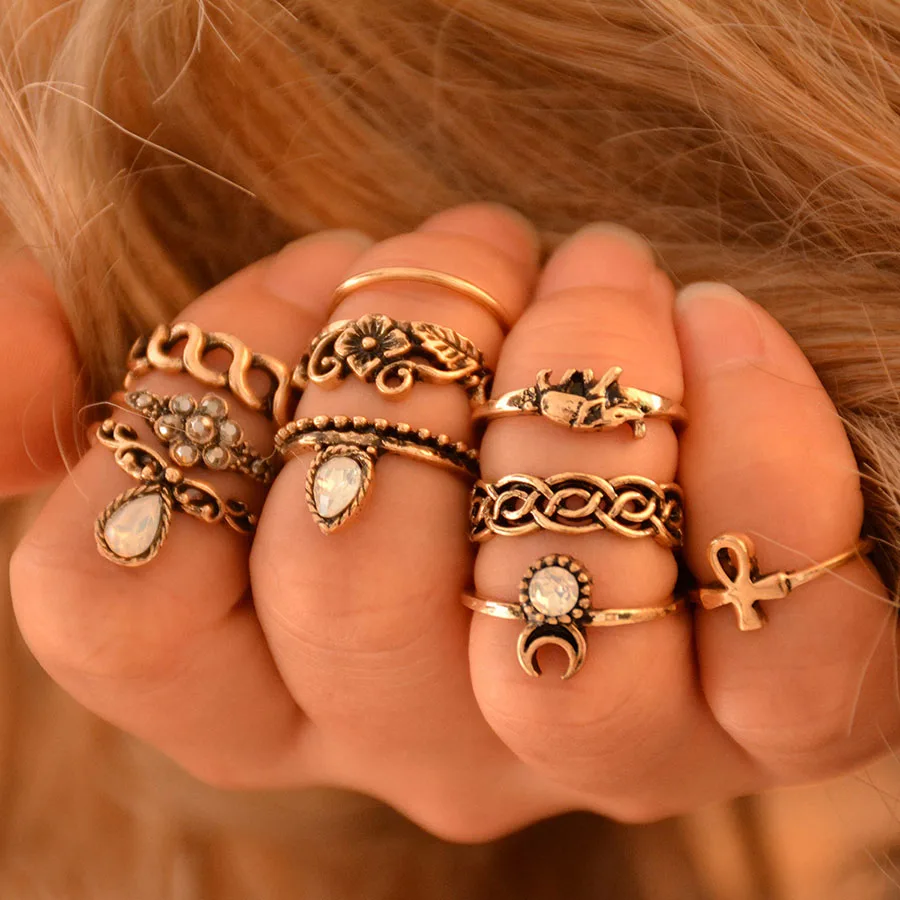Bohemian Midi Knuckle Finger Rings Set For Women Vintage Elephant