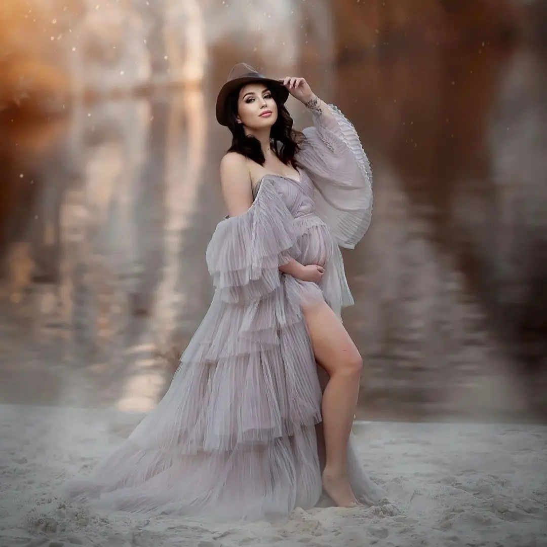 

Vintage Pleated Tulle Maternity Dress for Women Prom Dresses Layered Gown Made to Order Sexy Party Robes for Photoshoot