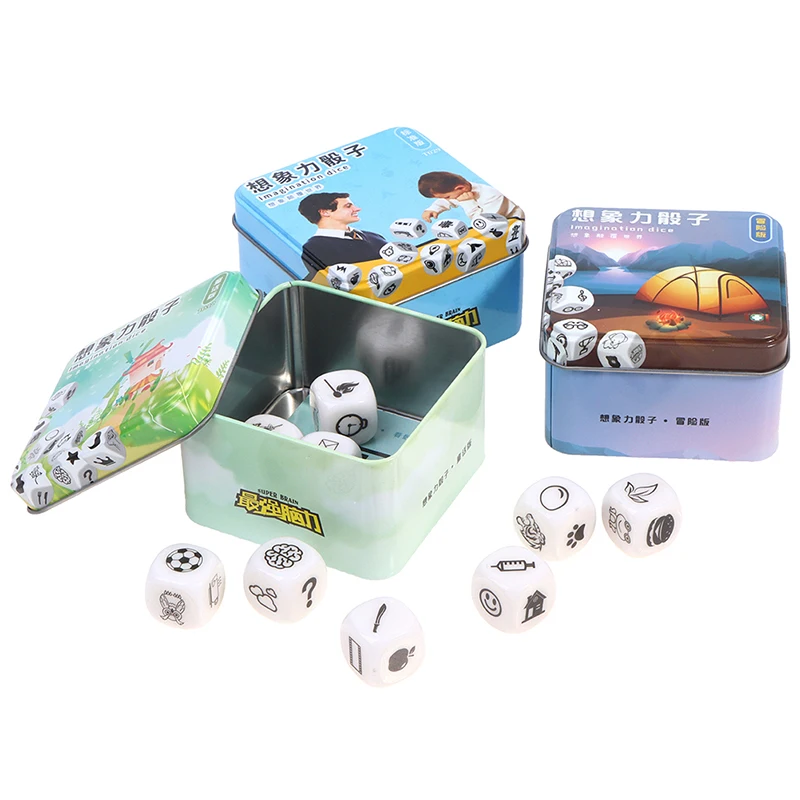 Story Dice Puzzle Board Game Telling Story Metal Boxes Family/Party/Friends Parents with Children Funny English Game