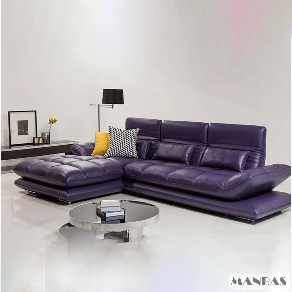 Elegant Italian Leather Couch for Living Room Sofas Sets with Adjustable Headrests and Armrests Genuine Leather Sectional Sofa
