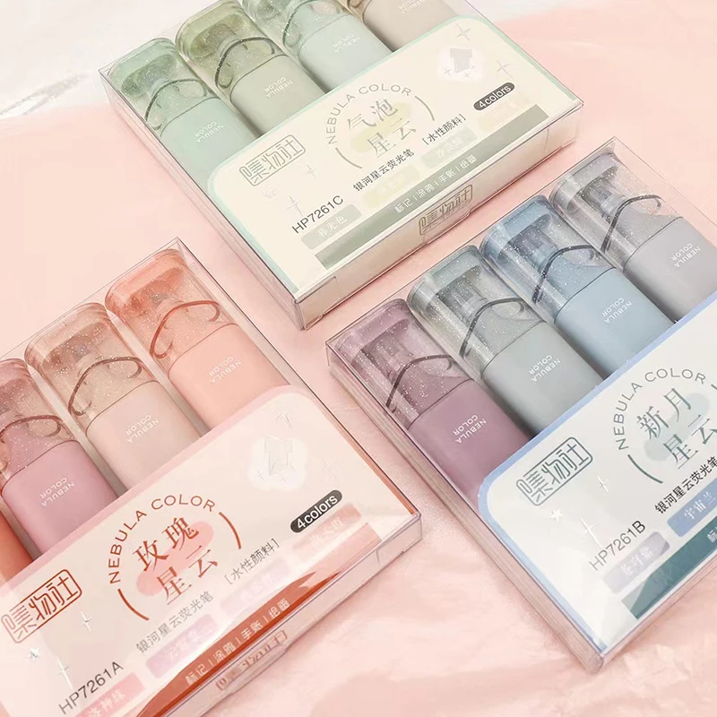 4 Pcs/Set Nebula Color Highlighter Pens Pastel Clear Colored Painting Art Markers for Diary Doodel Drawing Stationery