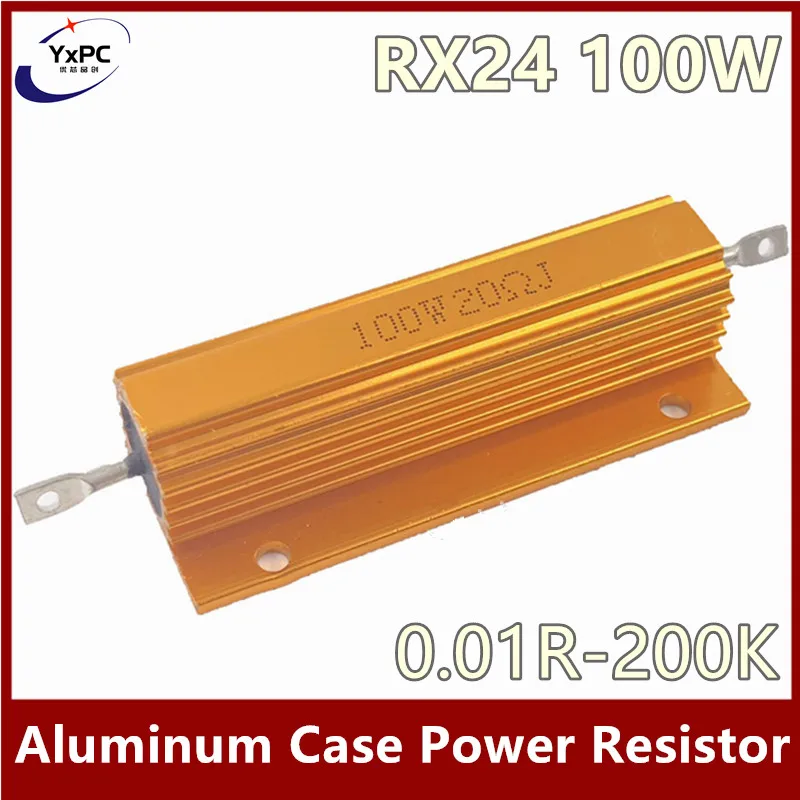 Wirewound Resistor RX24 100W 0.01R-200K Aluminum Power Metal Shell Case Wirewound Resistor 0.03R 0.08R 0.2R 0.5R 1R 1.8R 2R 3.3R 4.7R 1.8K 2K ohm