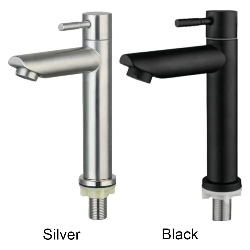 Stainless Steel Single Cold Water Sink Faucet Single Handle Sink Water Tap Deck Mounted Basin Sink Tap for Bathroom Kitchen 2