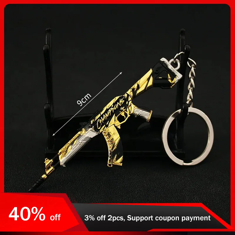 Valorant Gun Weapon Keychain 9cm Vandal Champions 2021 Mini Thug AK Alloy Material Model Game Peripheral Pendant Boys' Toy Gifts valorant weapon champions 2021 karambit for melee 16cm reaver knife alloy metal game peripheral samurai sword gift toys for boys