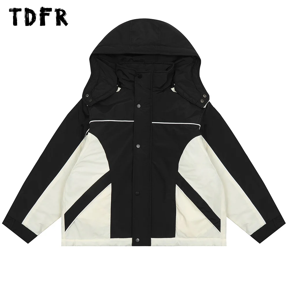 

Contrast Paneled Hooded Quilted Jacket Mens Safari Style Casual Loose Winter Long Sleeve Thick Windbreaker Jacket Men