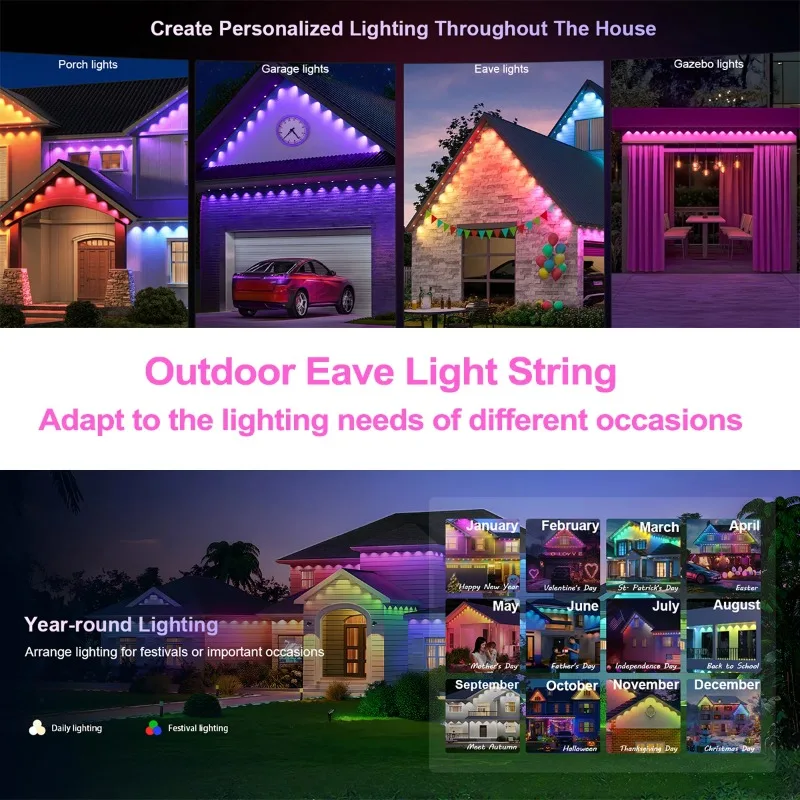 รูปสินค้า สายไฟ LED ประดับอัจฉริยะ 500 ฟุต ปรับสีได้ ควบคุมผ่านแอพและรีโมท ทนน้ำ IP67