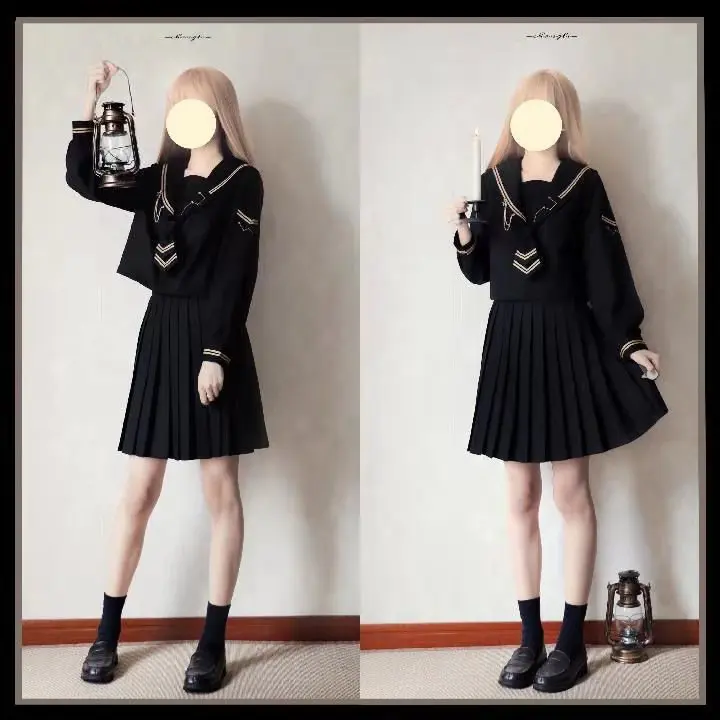 Elastic Waist Japanese Student Girls School Uniform Solid Color JK Suit Pleated Skirt Short/Middle/Long High School Girl Skirt
