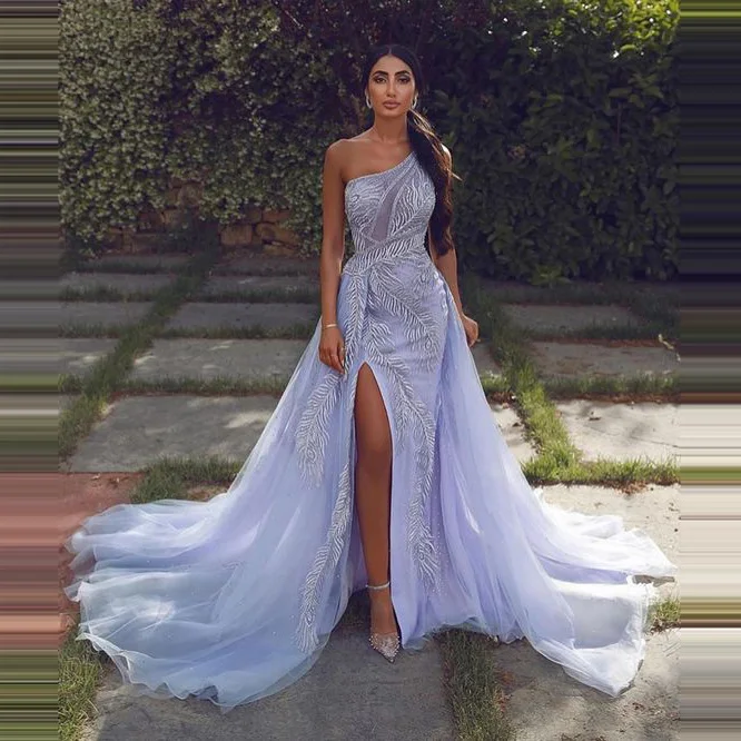 

Индивидуальное модное платье для невесты и подружки невесты, фиолетовое прозрачное Тюлевое платье без рукавов, с аппликацией на одно плечо, женское свадебное вечернее платье