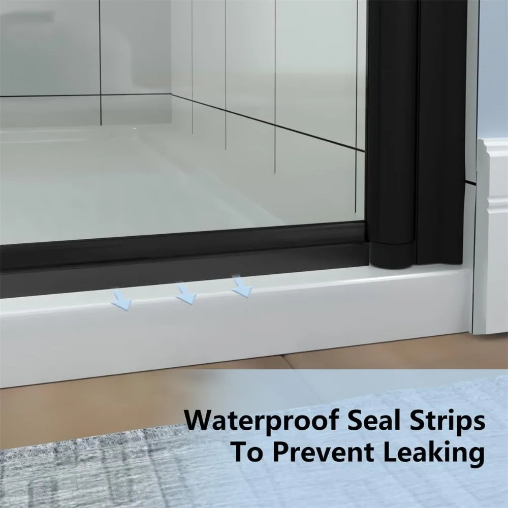Bifold Frameless Glass Shower Door,Fold Clear Glass Shower Panel Pivot Swing Shower Doors,Matte Black Finish 4
