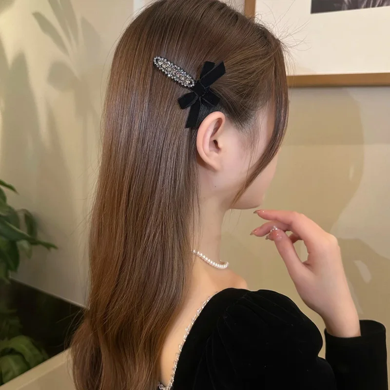 달콤한 레드 벨벳 리본 헤어핀 새해 머리 장식 리본 큐빅 오리혀핀 여자아이 어린이 양면핀 앞머리핀