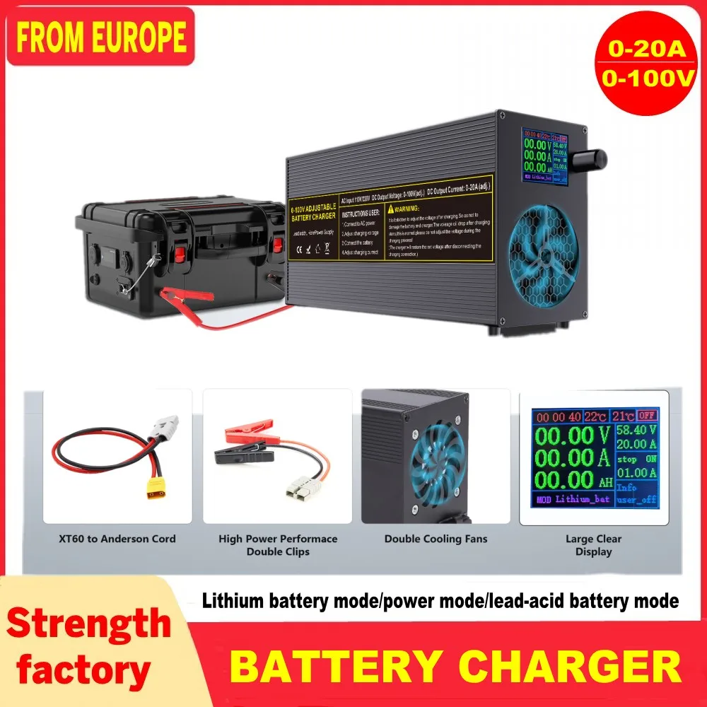 0-100V25A Lifepo4 충전기 24V48V64V72V 고속 충전기 리튬 배터리 ..
