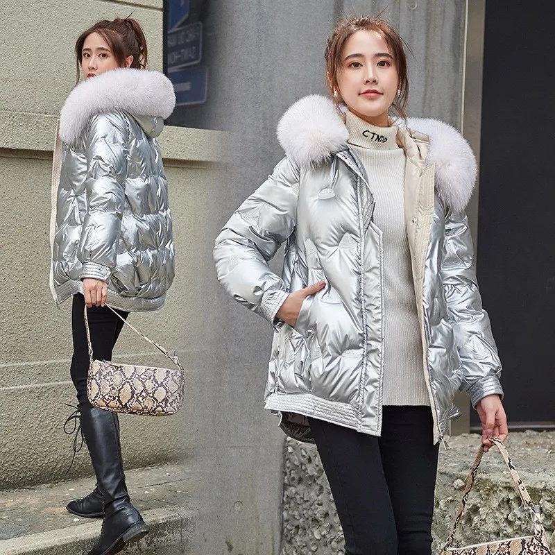 Glossy Down Jacket Women's Short Small Man Winter New Korean Version Loose White Duck Down Bread Jacket