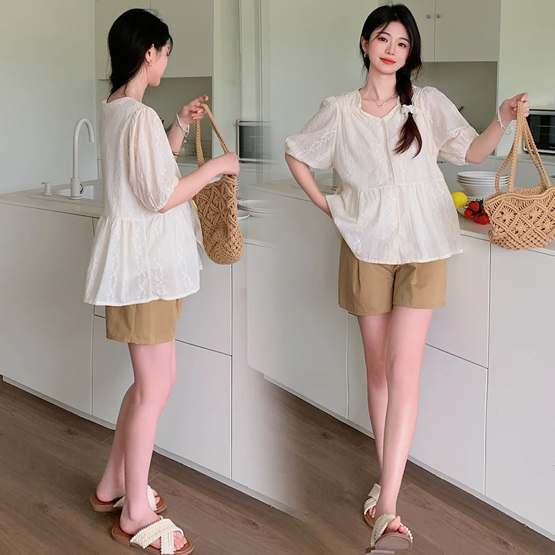 Maternity Tops+Pants Two-piece Maternity Clothes Lantern Sleeve Korean Clothes Loose Belly Support Pants