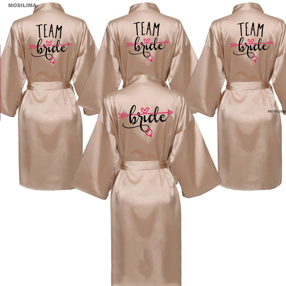 Women Silk Satin Short Night Printing Robe Kimono Robe Fashion Bath Sexy Bathrobe Femme Wedding Bride Bridesmaid SP231