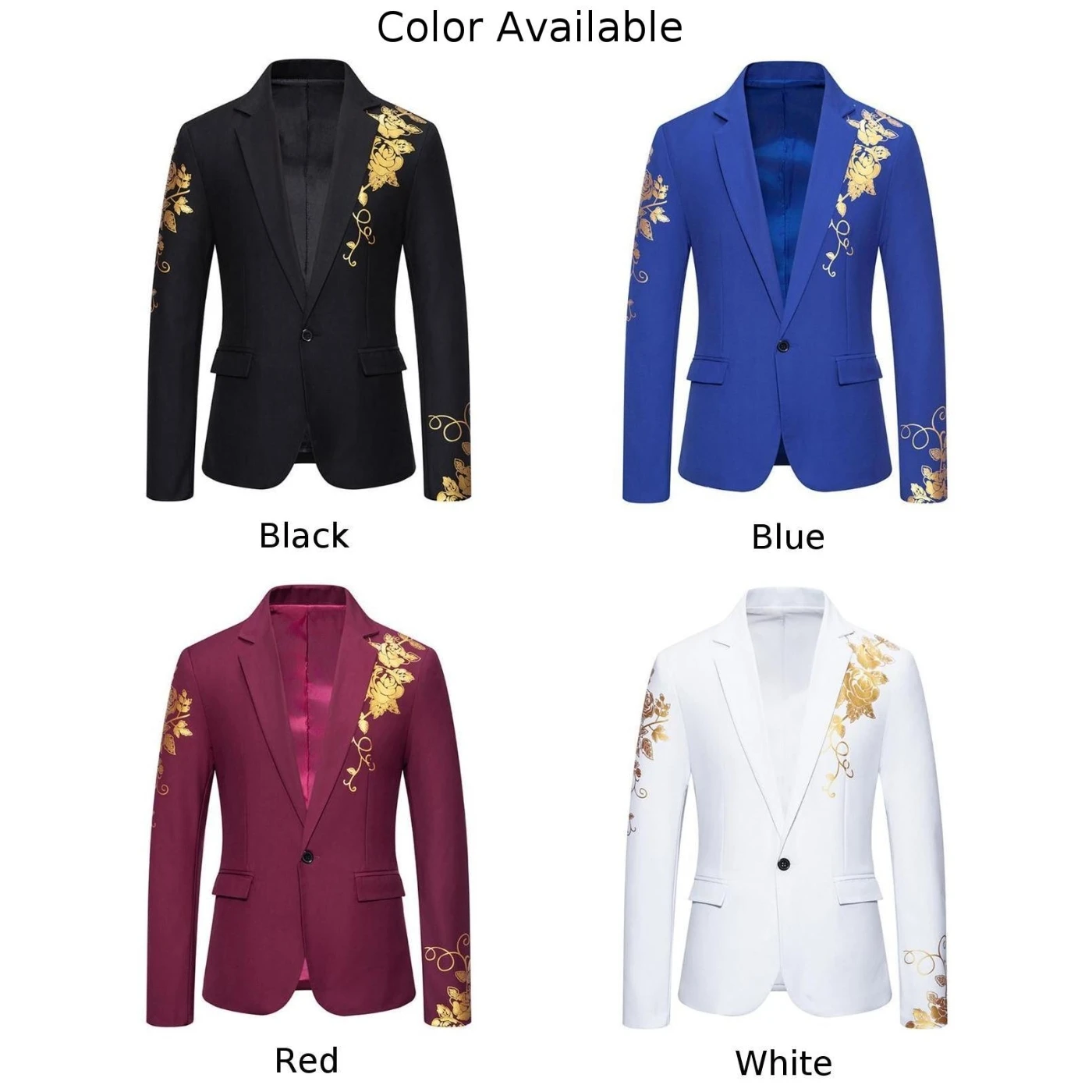 Men Paisley Floral Gold Bronzing Blazer Business Wedding Slim Formal Suit Jacket Trendys Solid Color Basic Versatile Suit