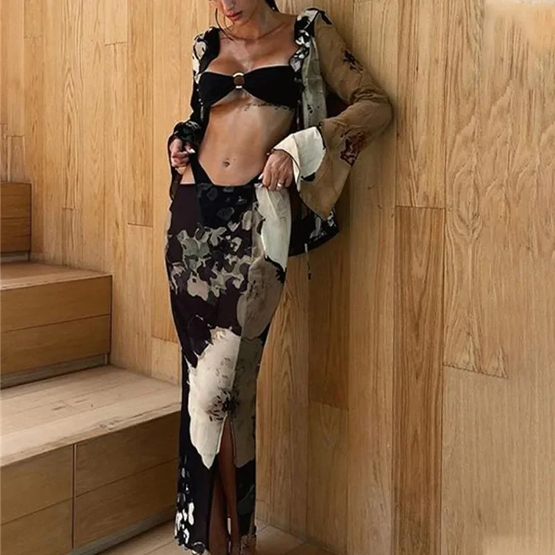 

Sexy Fungus Side Strap Print Top High Waist Print Dress Suit Summer Women 2023 Dresses Womens Stripper Clothing Elegant Party