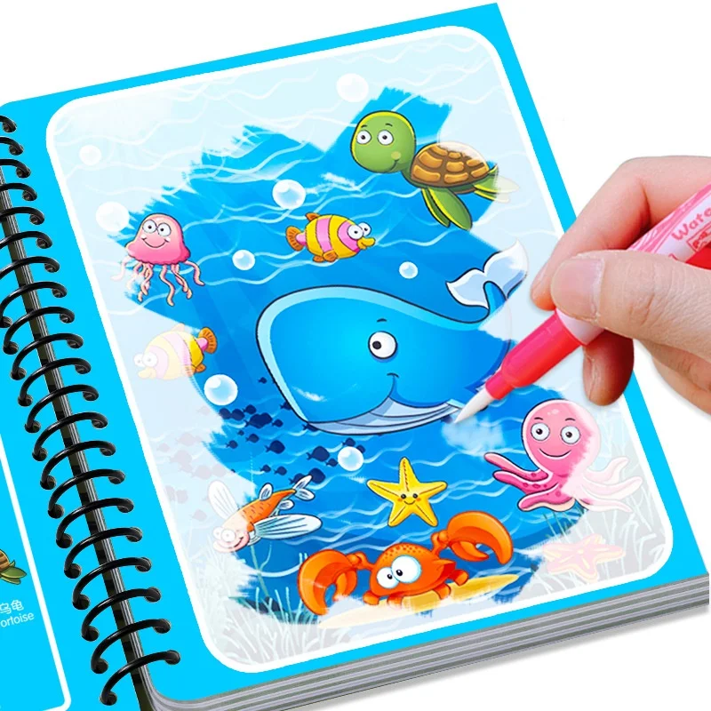 Reusable Water Coloring Book Magic Drawing Book for Kids Toddler Painting Book Montessori Educational Learning Toys for Children 4