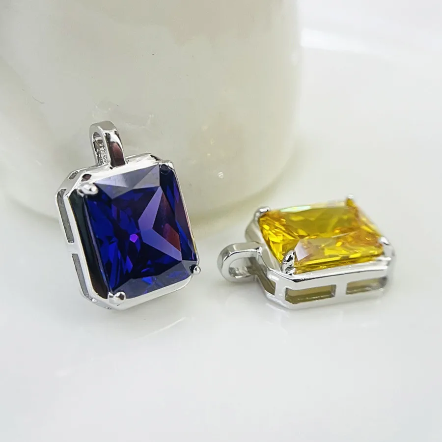 925 Sterling Silver Stone Pendant Chain Light Blue Yellow Crystal Necklace for Women Party Fine Jewelry Collarbone Chain