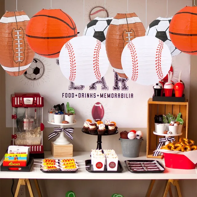 Bencailor 13 Pcs Sports Paper Lanterns - Soccer, Baseball, Football, Basketball Themed Party Decorations
