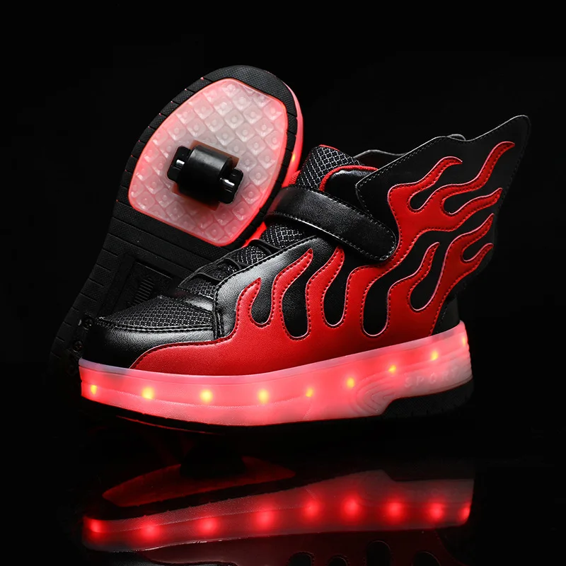 New LED Children Two Wheels Shoes With Wing Fashion Kids Roller Skates USB Charging Boys & Girls & Adults Sneakers Size 28-40 multi function children s electric motorcycle tricycle charging kids outdoor toys dual drive car electric vehicles for adults