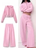 New Women's Trousers Suit Fashion Long Sleeve Zipper Coat elastic Hem Short Side Pocket Hooded Basic Coat And Trousers Suit 3