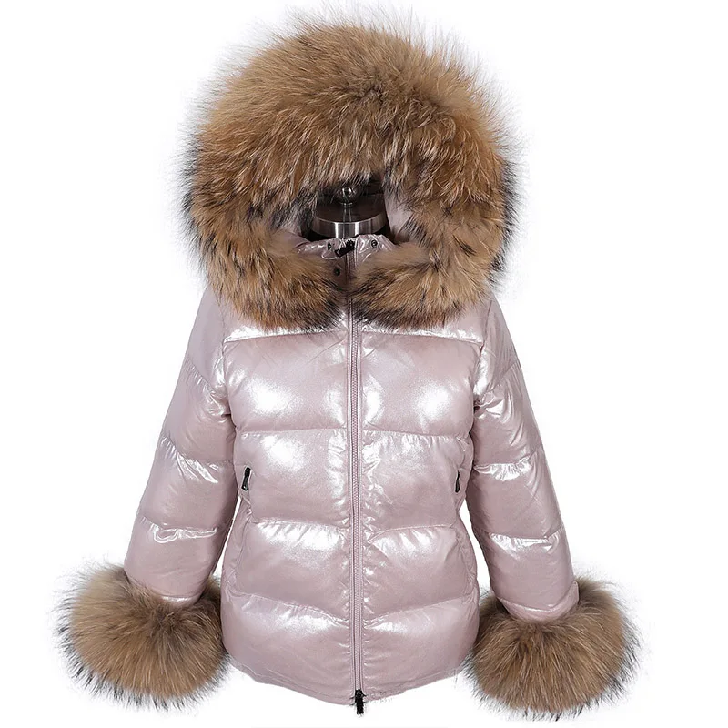 

2023 New Real Fox Raccoon Fur Collar Winter Warm Black Pink Down Coat Women Puffer Outerwear Jackets Female Parkas