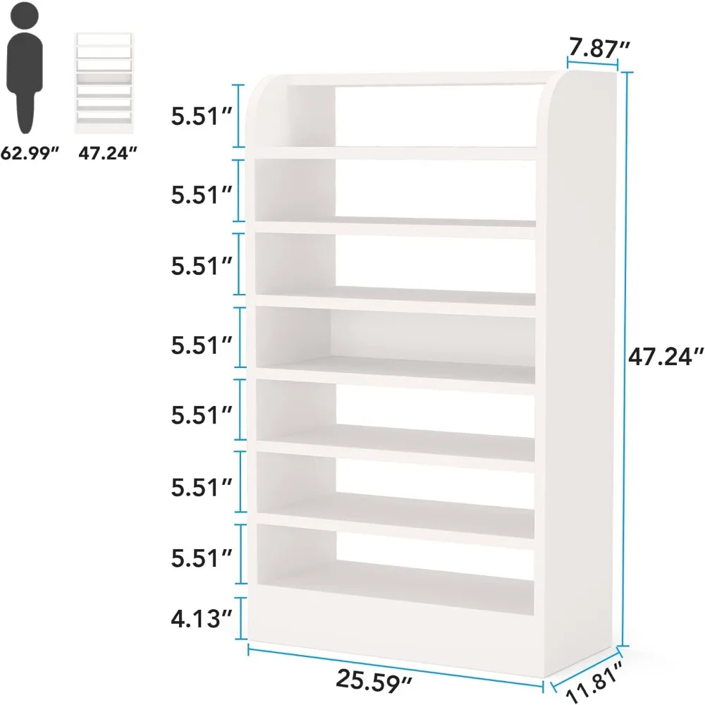 Shoe Rack, 8-Tier Tall Shoe Shelf, Wooden Storage Cabinet, White