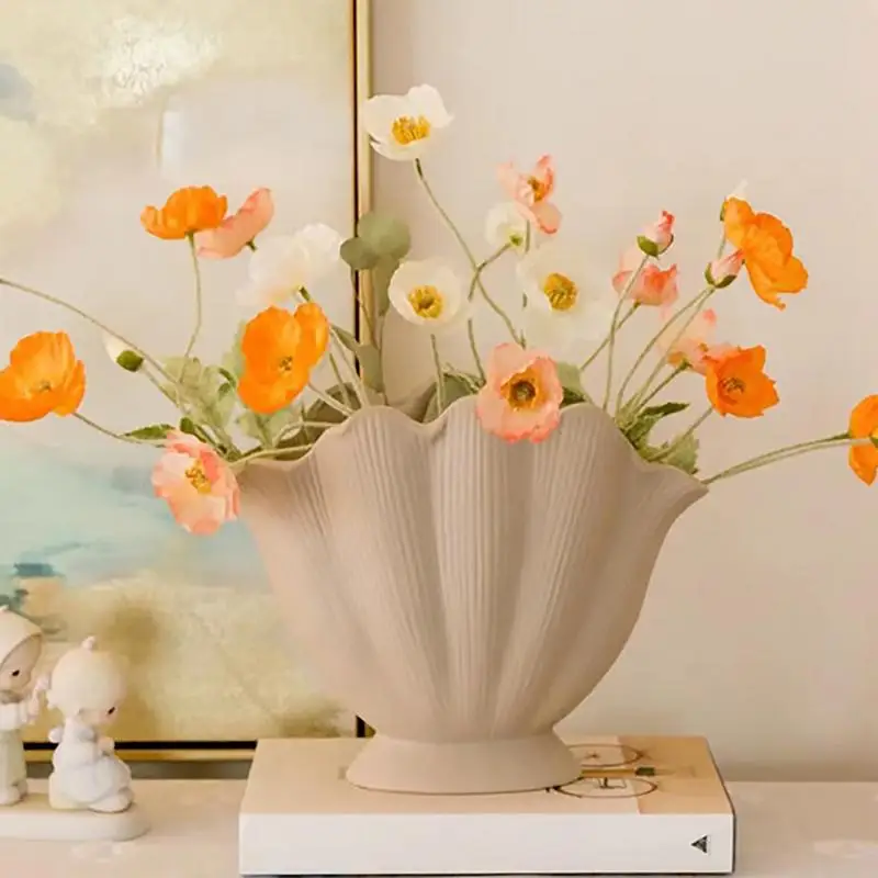 Ceramic Vase Sea Shell Shape Floral Arrangement Accessories Shell Flower Vase Room Terrarium Decoration Home Tabletop Ornaments 5