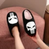 Punisher Skull Pattern fashion Embroidery stuffed Home Platform Cozy Fur Cotton Slippers Personality Warm Non-slip Indoor Slippers Men Women Can Wear Halloween Christmas Gift 4