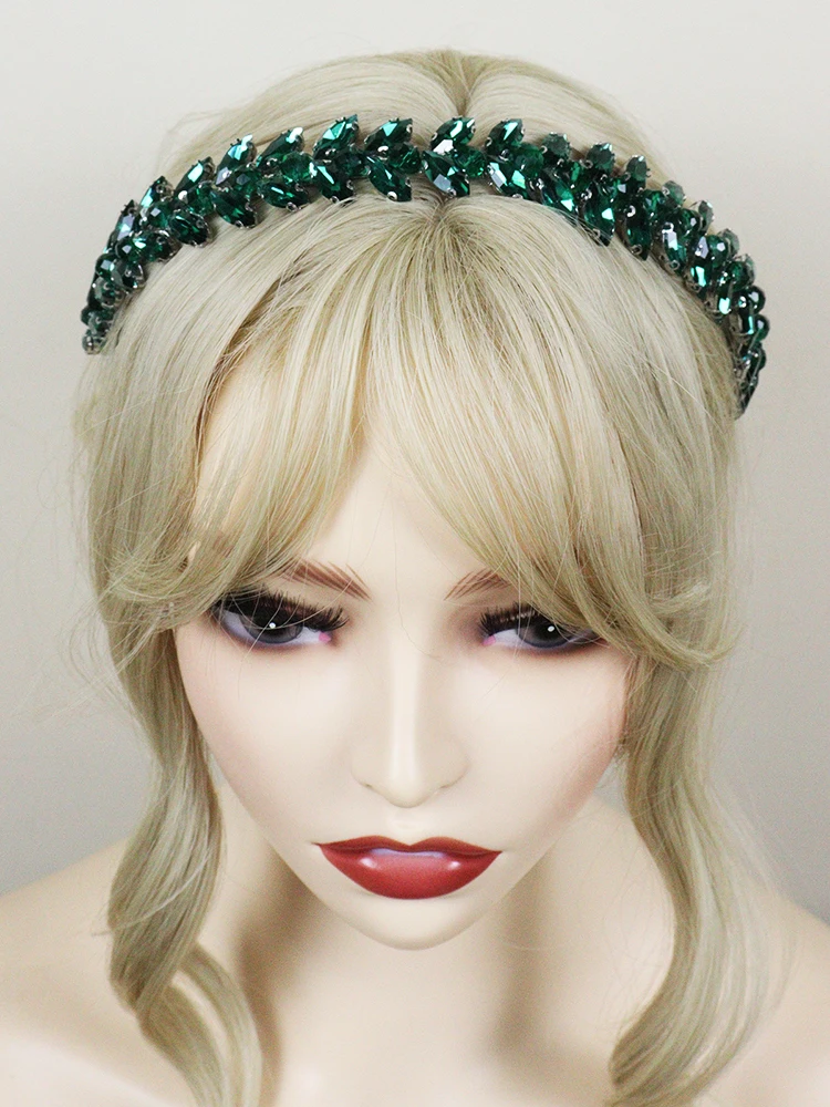 Hair Accessories Green Rhinestones Wedding Hair Accessories For Women and Girls Headband Bride Headdress Guest Head Jewelry Ceremony Tiaras