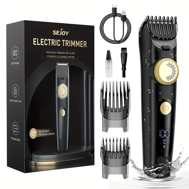 Professional Electric Clipper Men Cordless Trimmer Rechargeable LED Display IPX7 Adjustable Speed Hair Cutting hine_voghion.com