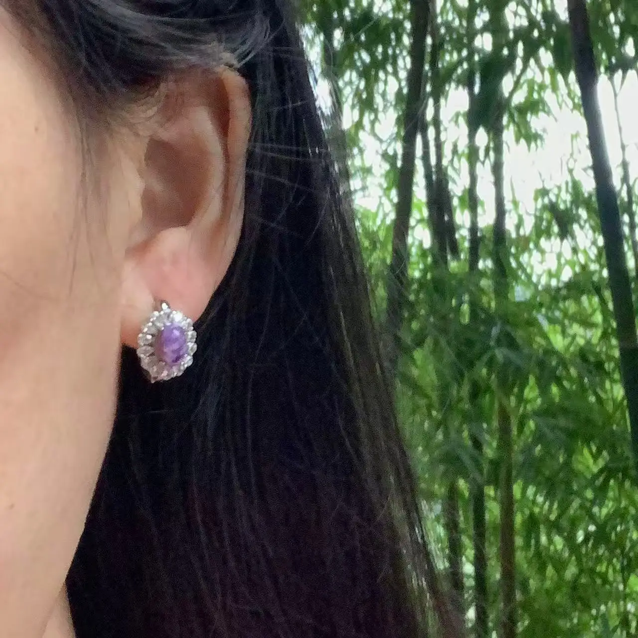 Vintage Natural Charoite Hoop Earrings Simple Classic Round Circle Gemstone Jewelry Handmade