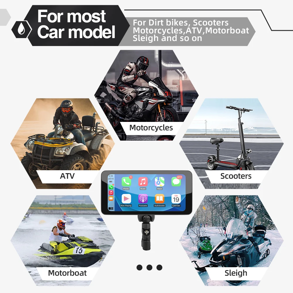 Monitor per moto da 6,5 pollici Wireless CarPlay Android Auto Monitor di navigazione GPS Impermeabile IPS Bluetooth Display per moto portatile - immagine 5