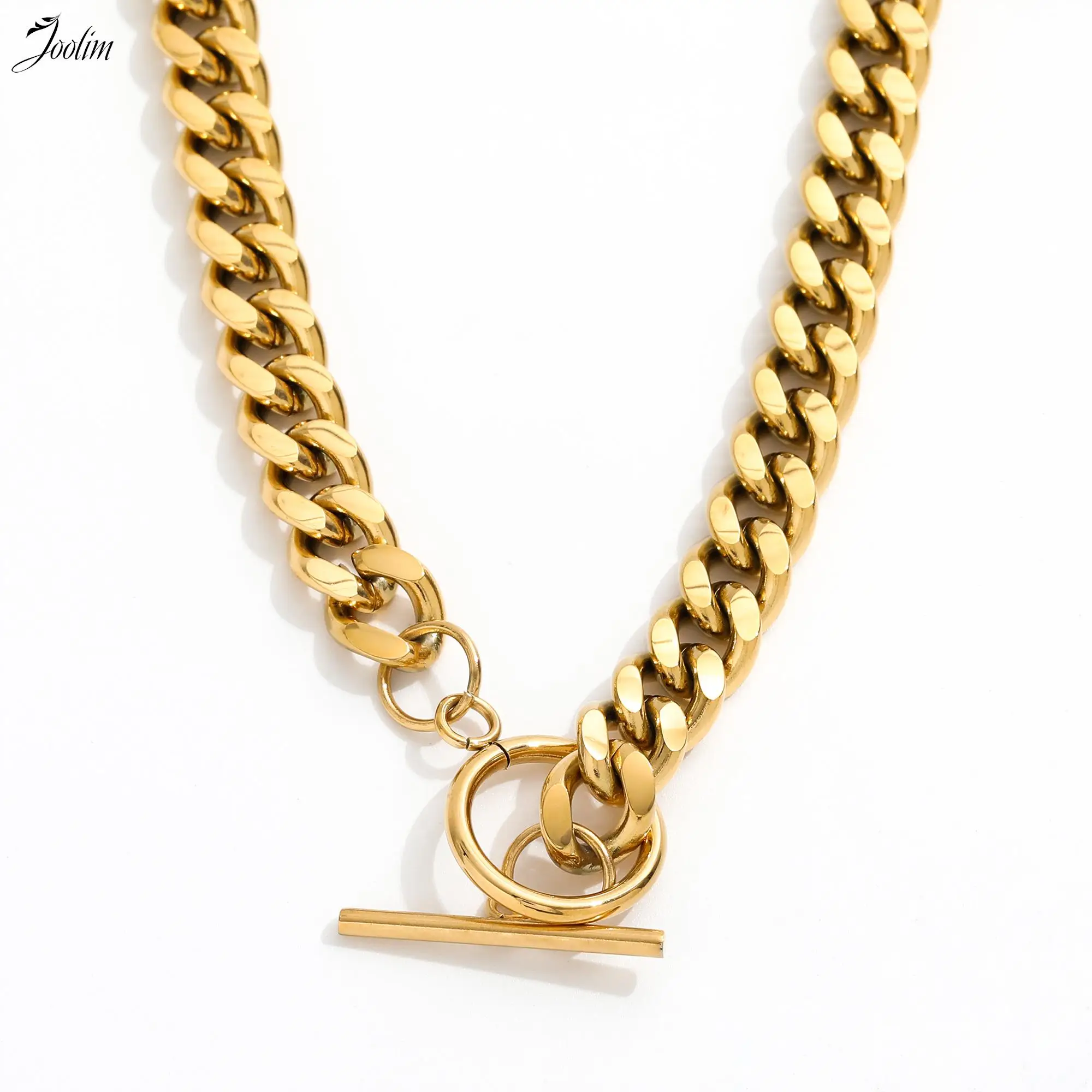 

Joolim Jewelry PVD Wholesale Tarnish Free Width 8MM Fashion Chunky Cowboy Chain Toggle Stainless Steel Necklace for Women