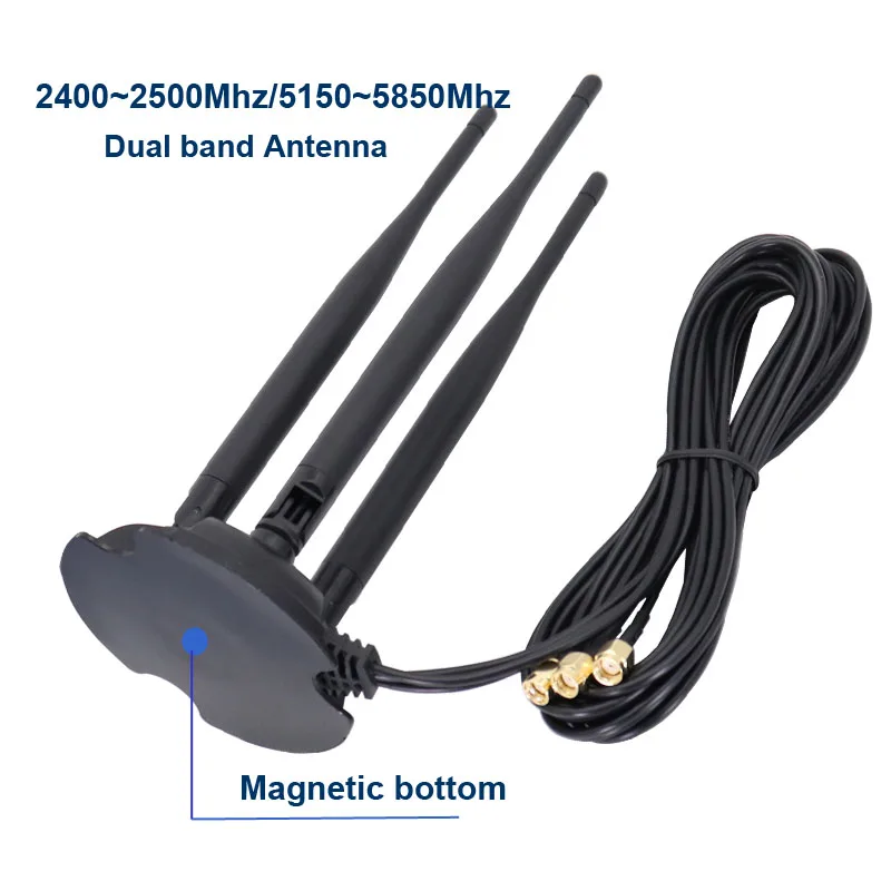 3*3 2.4G 5.8G Dual Band Extension Cable with Magnetic Base 12DB RPSMA Antenna for WIFI Router Networking Wireless Network Card
