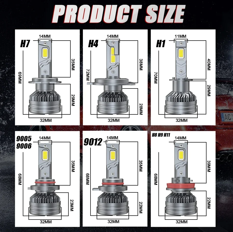 듀얼비전 H7 H11 H1 H4 LED 헤드라이트 전구 6000K H8 H9 HB3 HB4 9005 9006 9012 HIR2 구리 튜브 LED 라이트 키트 (자동차용 12V 2개입)